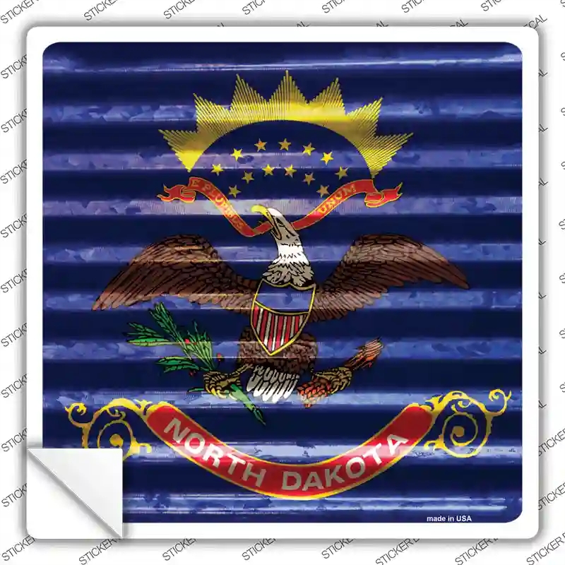 SQ-458s-S North Dakota Flag Corrugated Effect Novelty Square Sticker Decal - Small