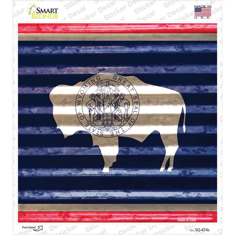SQ-474s-M Wyoming Flag Corrugated Effect Novelty Square Sticker Decal - Medium