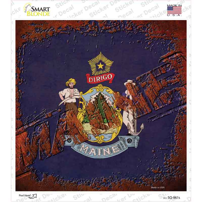 SQ-961s-M Maine Rusty Stamped Novelty Square Sticker Decal - Medium