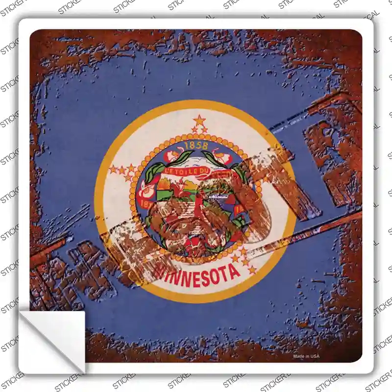 SQ-965s-L Minnesota Rusty Stamped Novelty Square Sticker Decal - Large