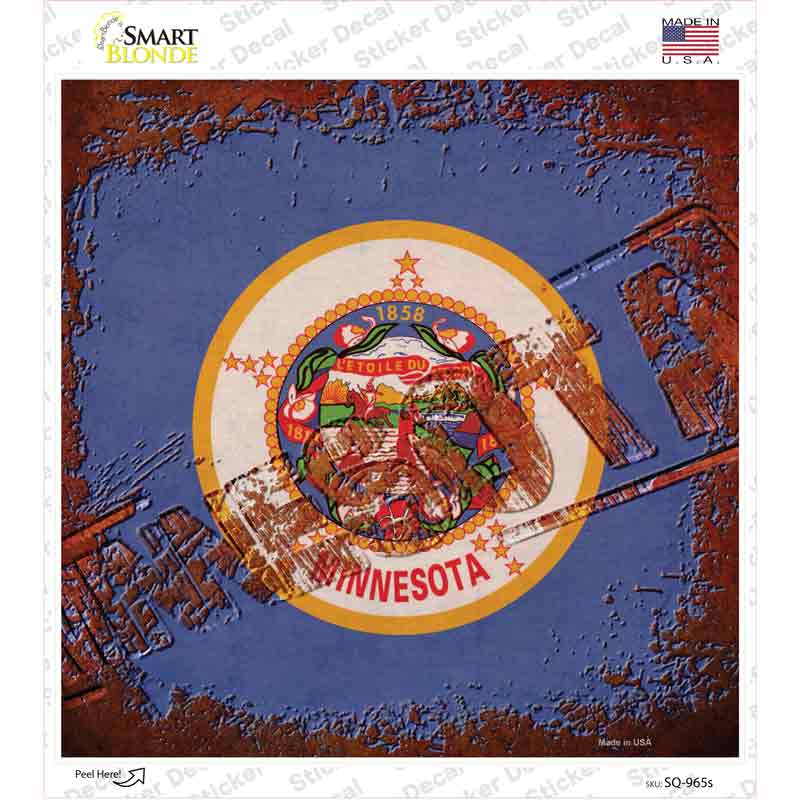 SQ-965s-M Minnesota Rusty Stamped Novelty Square Sticker Decal - Medium