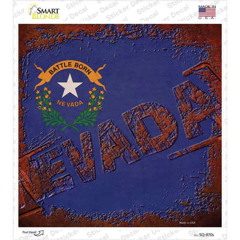 SQ-970s-M Nevada Rusty Stamped Novelty Square Sticker Decal - Medium