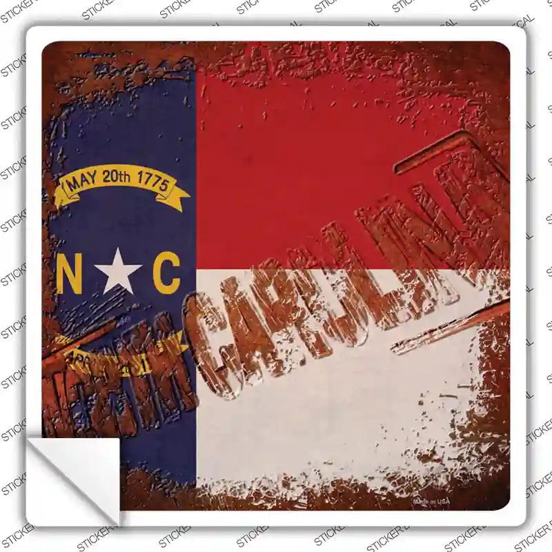 SQ-975s-L North Carolina Rusty Stamped Novelty Square Sticker Decal - Large