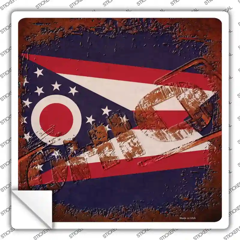 SQ-977s-XL Ohio Rusty Stamped Novelty Square Sticker Decal - Extra Large