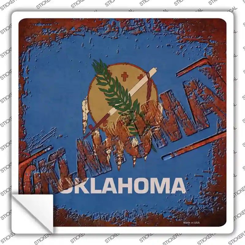 SQ-978s-S Oklahoma Rusty Stamped Novelty Square Sticker Decal - Small