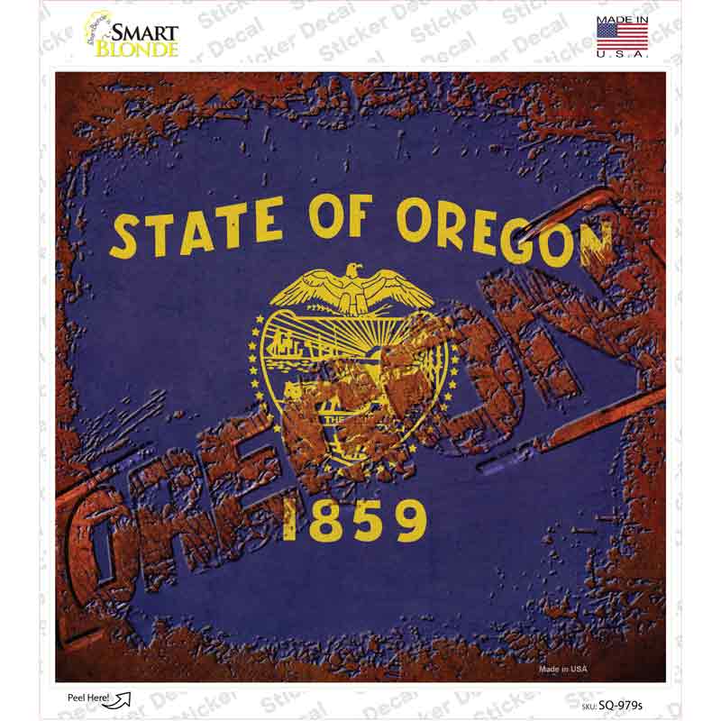 SQ-979s-M Oregon Rusty Stamped Novelty Square Sticker Decal - Medium
