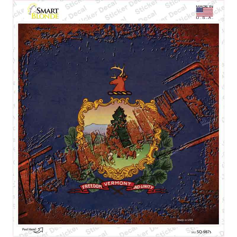 SQ-987s-M Vermont Rusty Stamped Novelty Square Sticker Decal - Medium