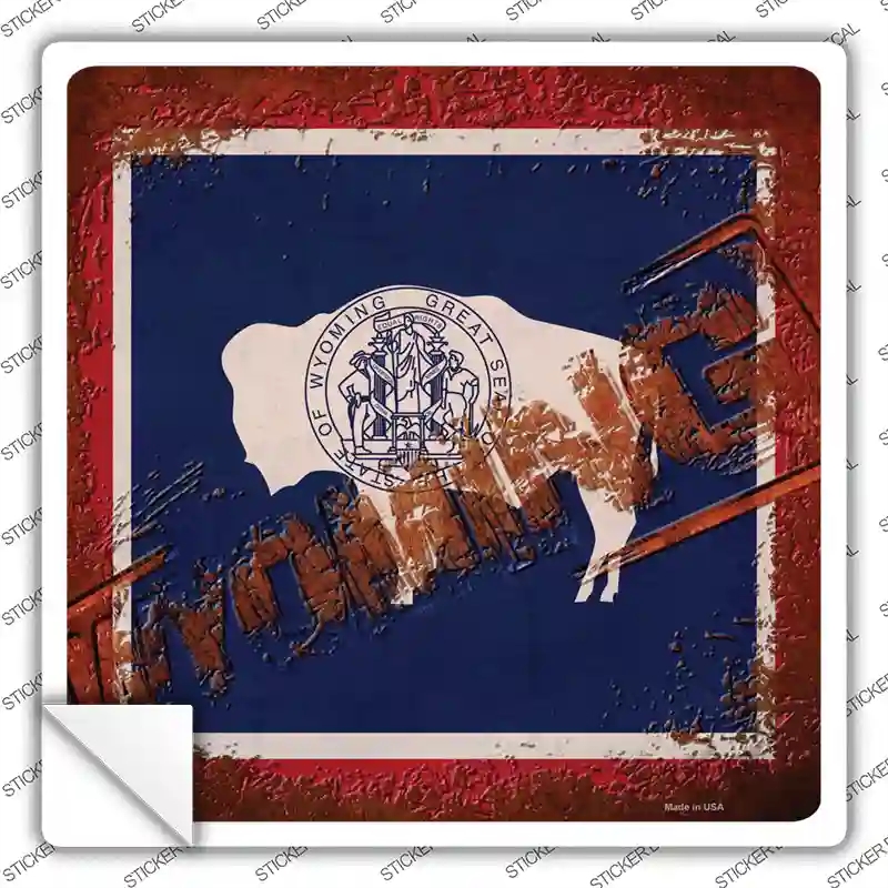 SQ-992s-L Wyoming Rusty Stamped Novelty Square Sticker Decal - Large