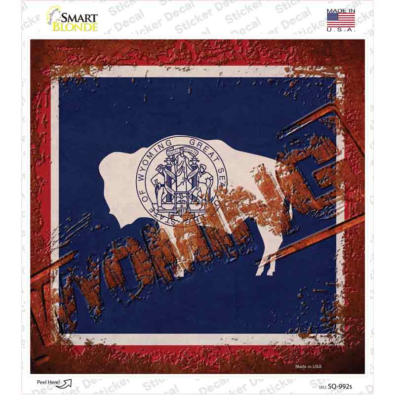 SQ-992s-M Wyoming Rusty Stamped Novelty Square Sticker Decal - Medium