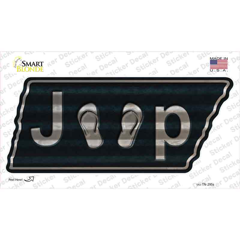 TN-295s-M J-P Flip Flops Novelty Corrugated Tennessee Shape Sticker Decal - Medium