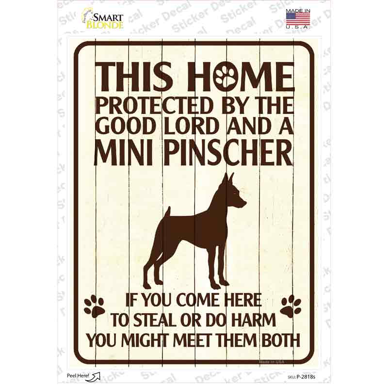 P-2818s-M This Home Protected by A Pinscher Novelty Rectangle Sticker Decal - Medium