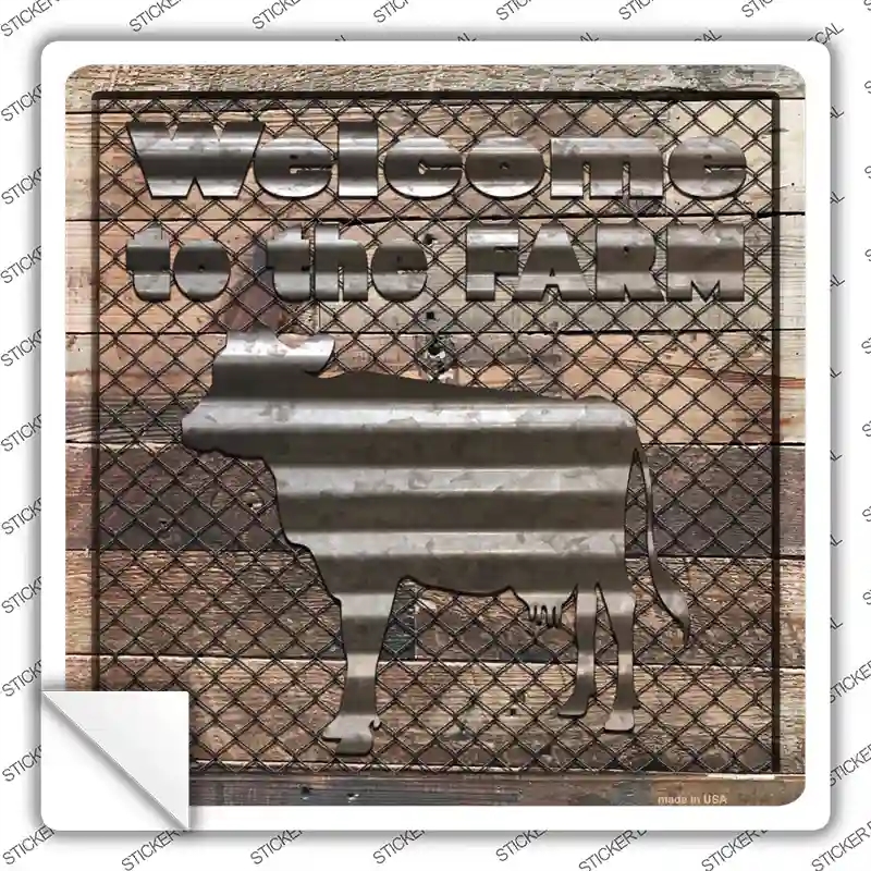 SQ-907s-XL Welcome to the Farm Corrugated Cow Novelty Square Sticker Decal - Extra Large