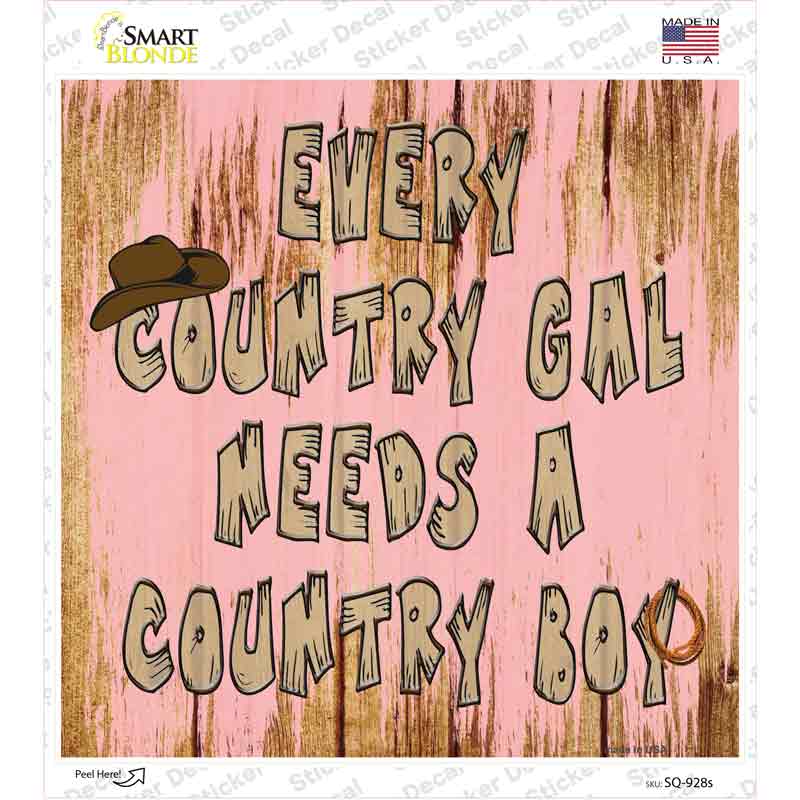 SQ-928s-M Girl Needs Country Boy Novelty Square Sticker Decal - Medium