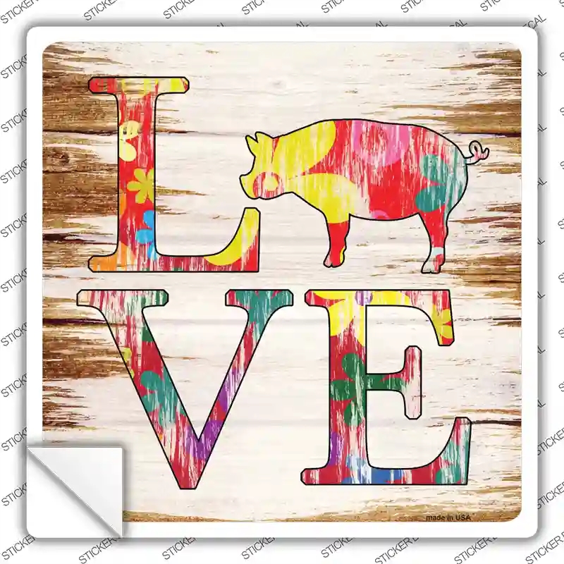 SQ-932s-S Love Colorful Pig Novelty Square Sticker Decal - Small