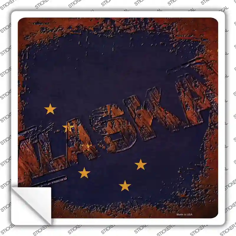 SQ-944s-L Alaska Rusty Stamped Novelty Square Sticker Decal - Large
