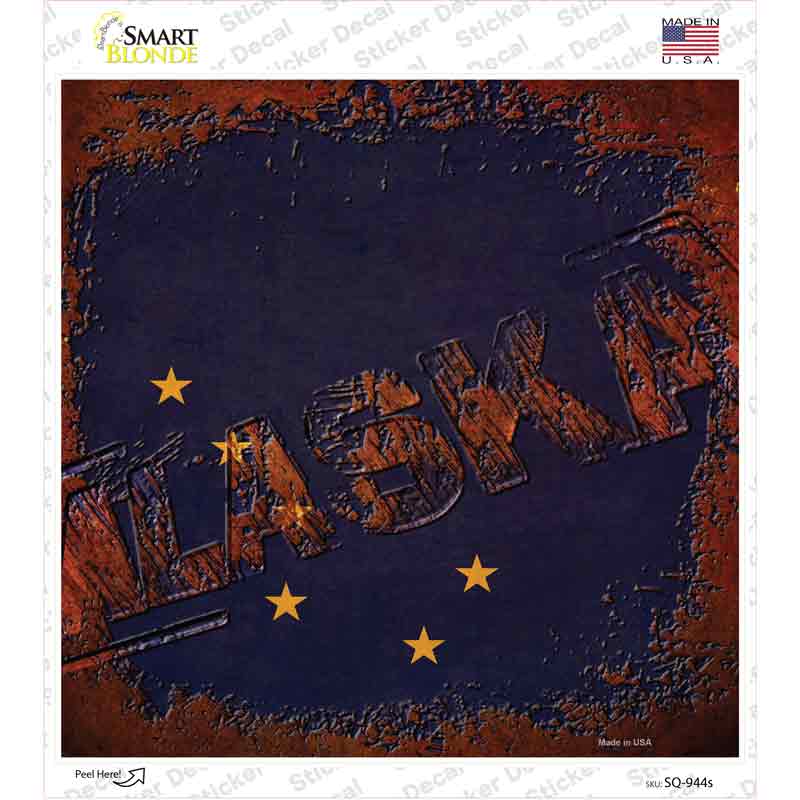 SQ-944s-M Alaska Rusty Stamped Novelty Square Sticker Decal - Medium