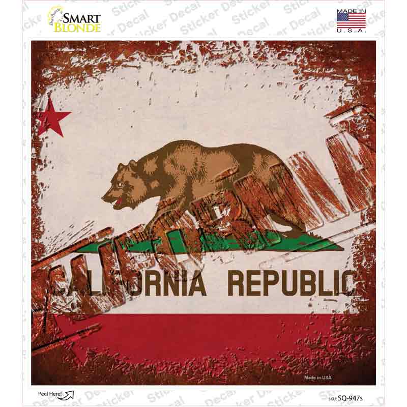 SQ-947s-M California Rusty Stamped Novelty Square Sticker Decal - Medium