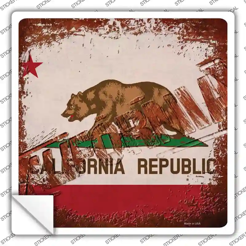 SQ-947s-S California Rusty Stamped Novelty Square Sticker Decal - Small
