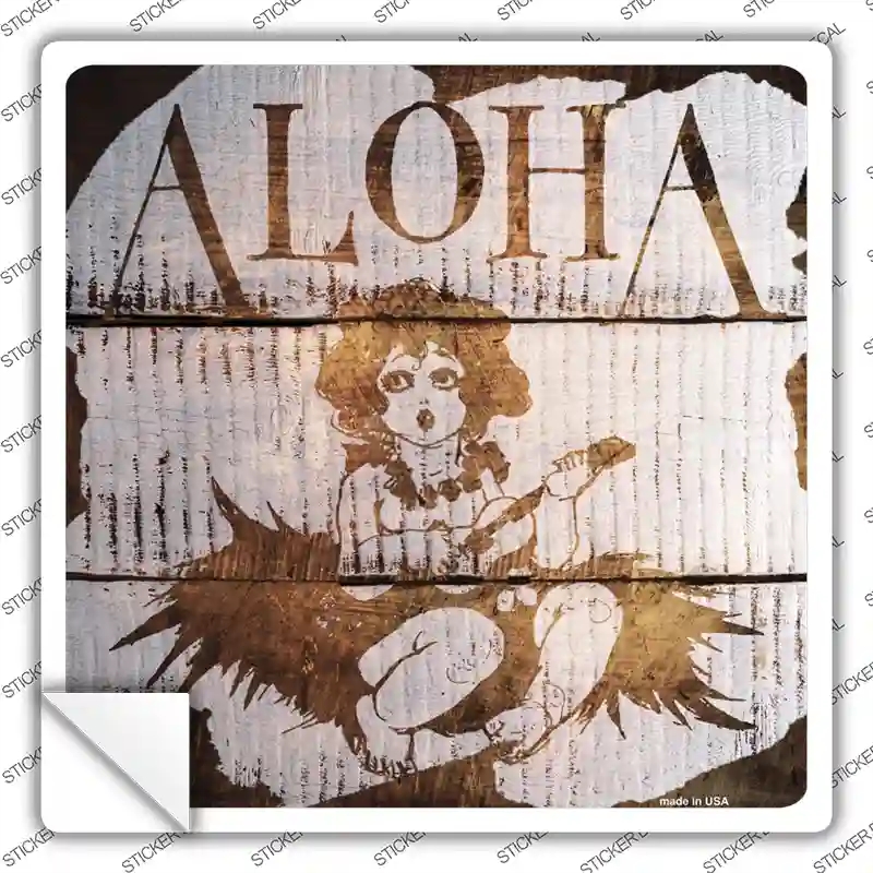 SQ-514s-L Aloha Painted Stencil Novelty Square Sticker Decal - Large