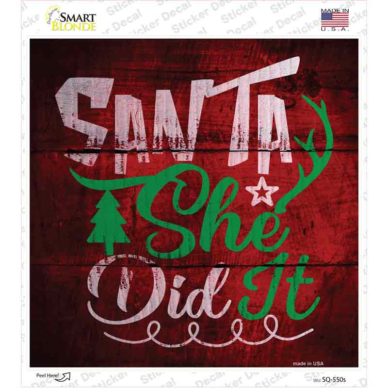 SQ-550s-M Santa She Did It Novelty Square Sticker Decal - Medium