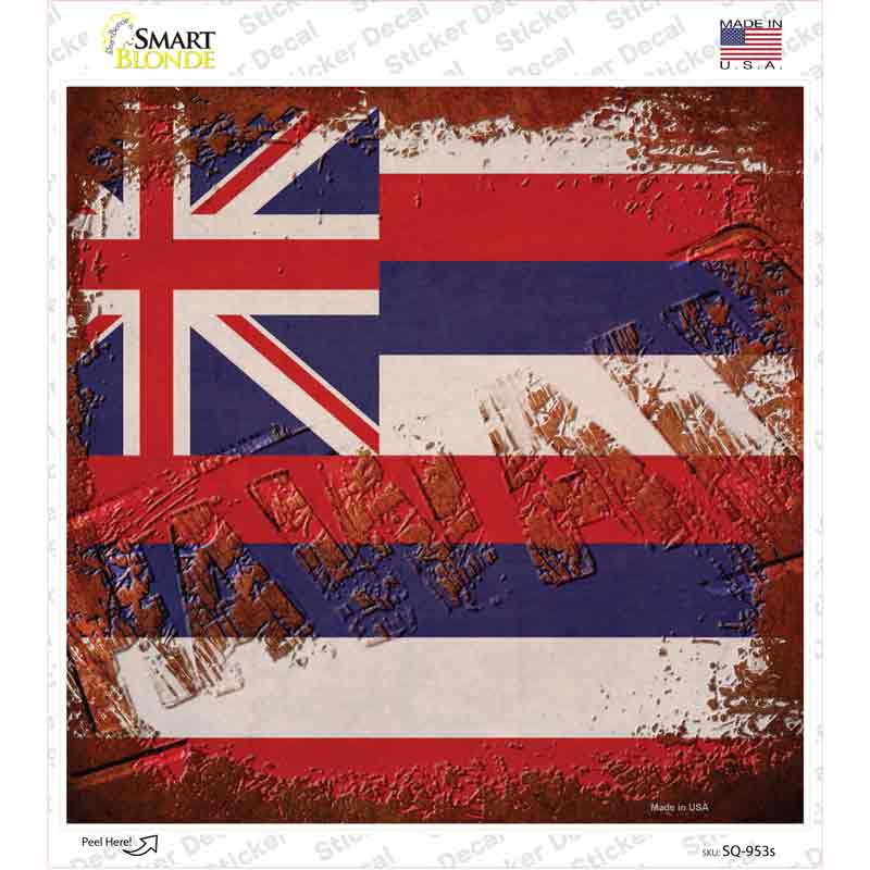 SQ-953s-M Hawaii Rusty Stamped Novelty Square Sticker Decal - Medium