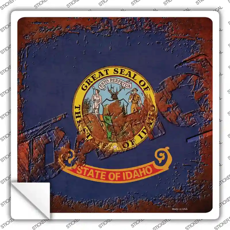 SQ-954s-S Idaho Rusty Stamped Novelty Square Sticker Decal - Small