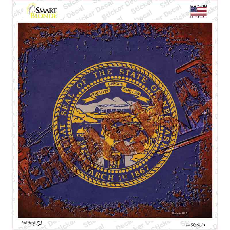 SQ-969s-M Nebraska Rusty Stamped Novelty Square Sticker Decal - Medium