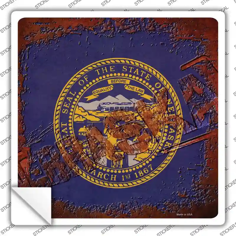 SQ-969s-S Nebraska Rusty Stamped Novelty Square Sticker Decal - Small