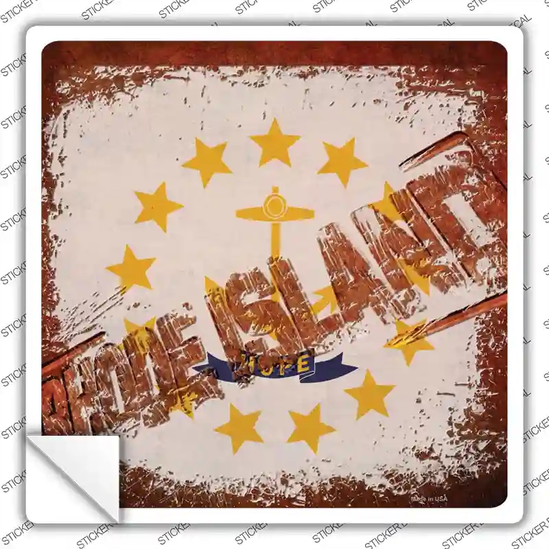 SQ-981s-L Rhode Island Rusty Stamped Novelty Square Sticker Decal - Large