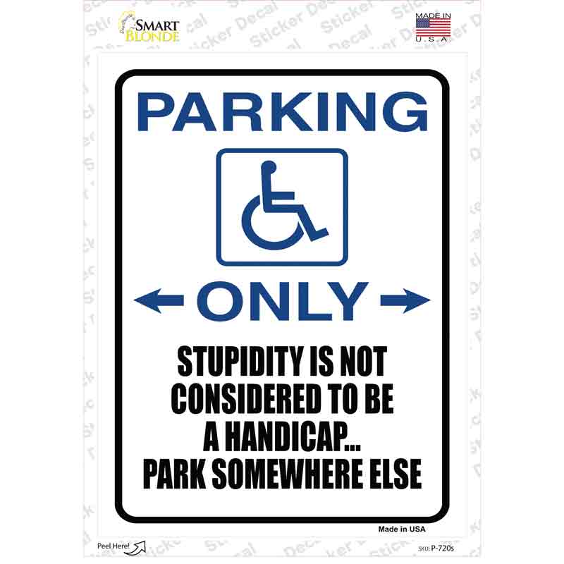 P-720s-M Handicapped Parking Novelty Rectangle Sticker Decal - Medium