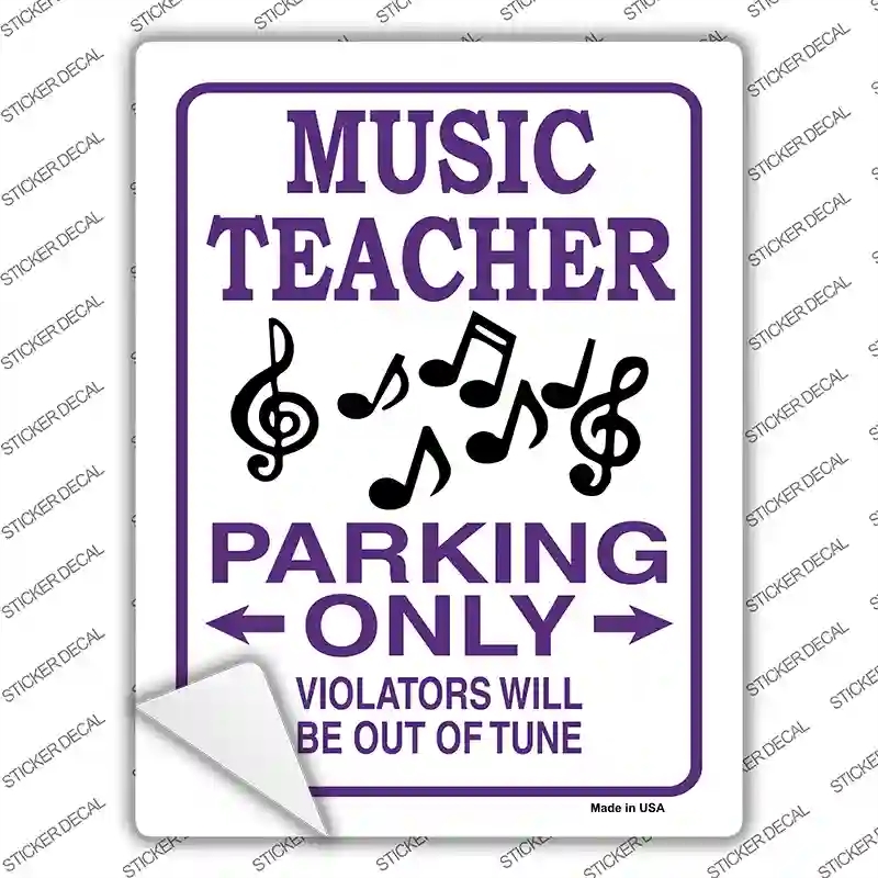 P-728s-S Music Note Teacher Parking Novelty Rectangle Sticker Decal - Small