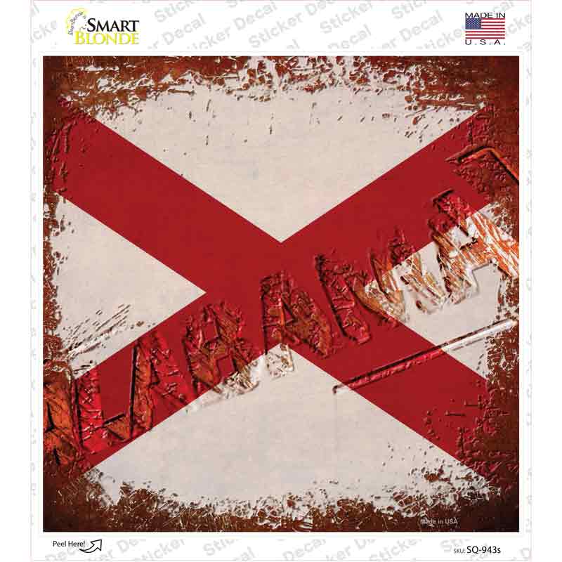 SQ-943s-M Alabama Rusty Stamped Novelty Square Sticker Decal - Medium