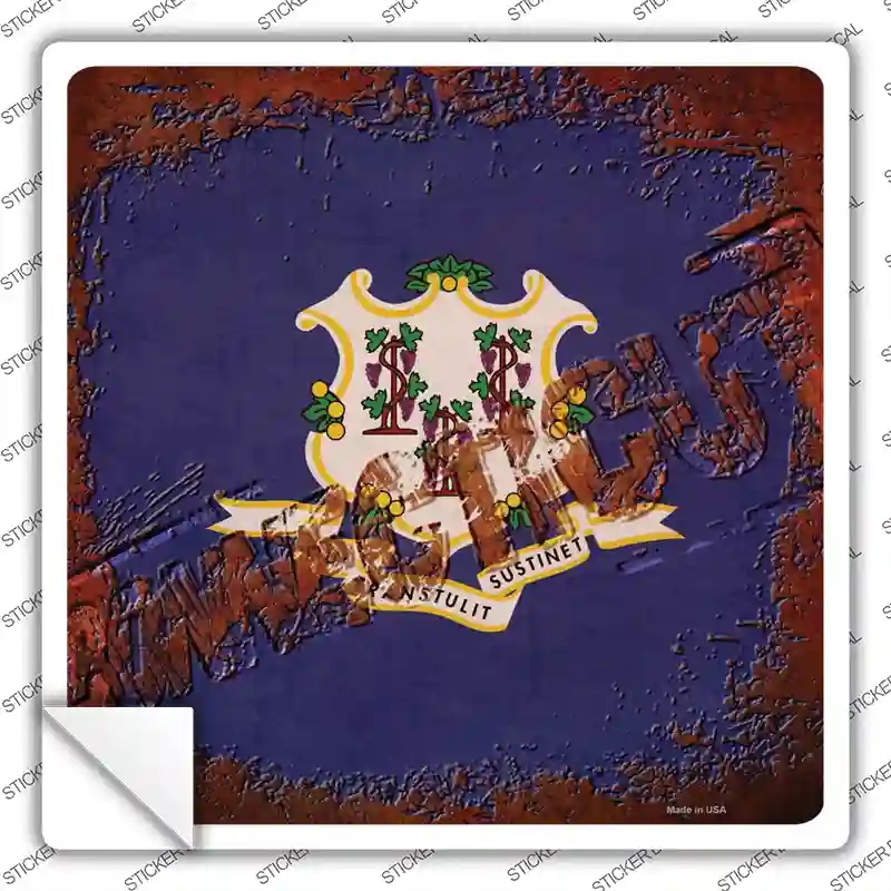 SQ-949s-L Connecticut Rusty Stamped Novelty Square Sticker Decal - Large