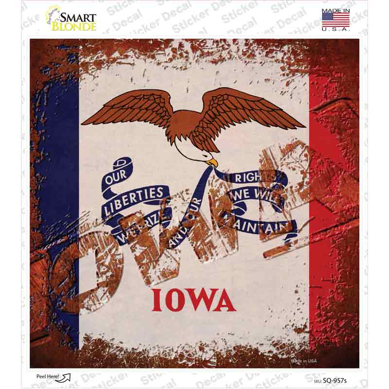 SQ-957s-M Iowa Rusty Stamped Novelty Square Sticker Decal - Medium