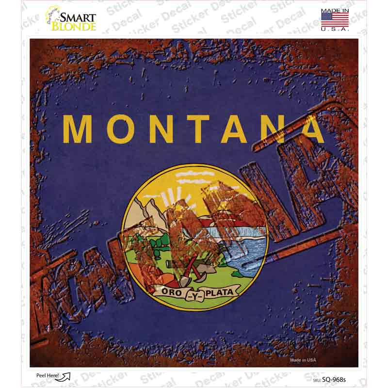 SQ-968s-M Montana Rusty Stamped Novelty Square Sticker Decal - Medium