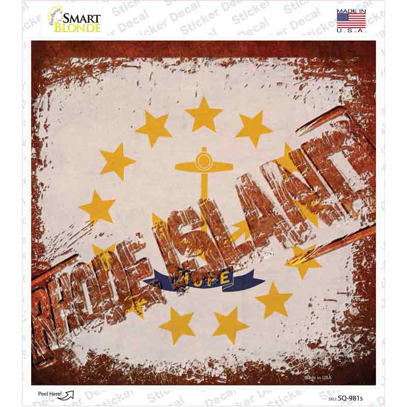 SQ-981s-M Rhode Island Rusty Stamped Novelty Square Sticker Decal - Medium