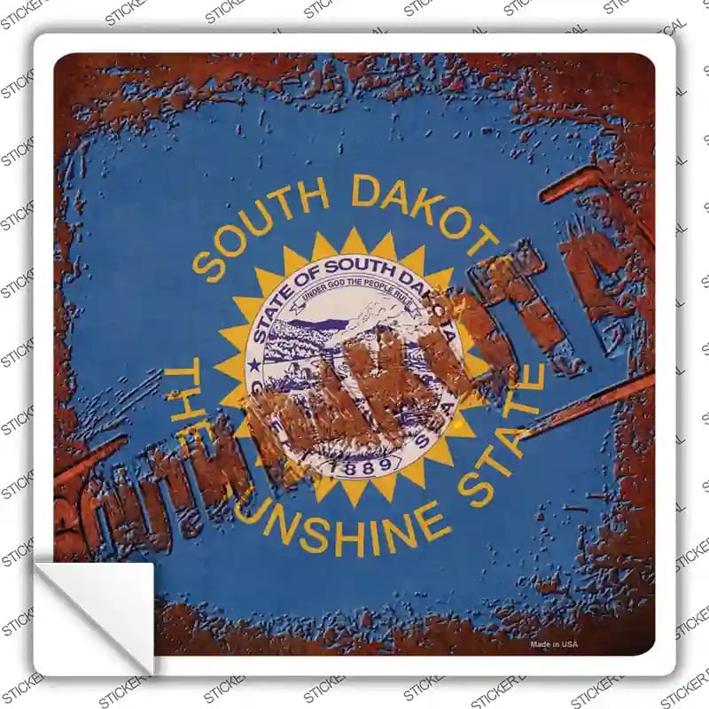 SQ-983s-L South Dakota Rusty Stamped Novelty Square Sticker Decal - Large