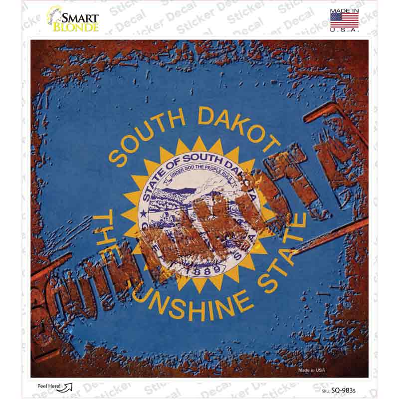 SQ-983s-M South Dakota Rusty Stamped Novelty Square Sticker Decal - Medium