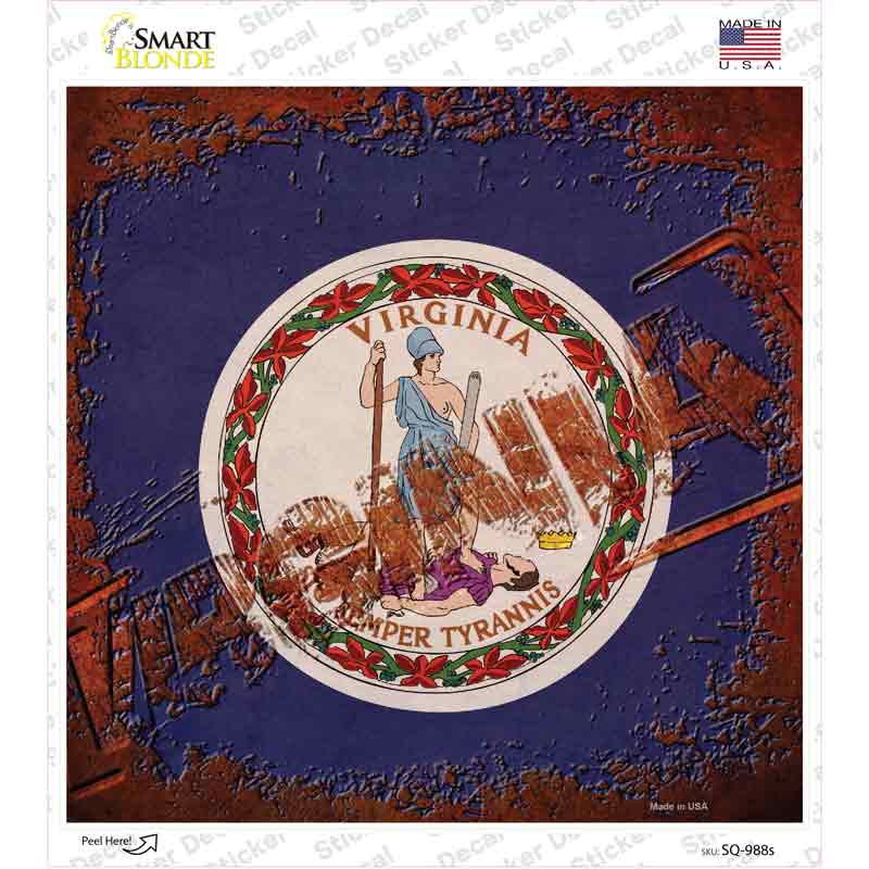 SQ-988s-M Virginia Rusty Stamped Novelty Square Sticker Decal - Medium