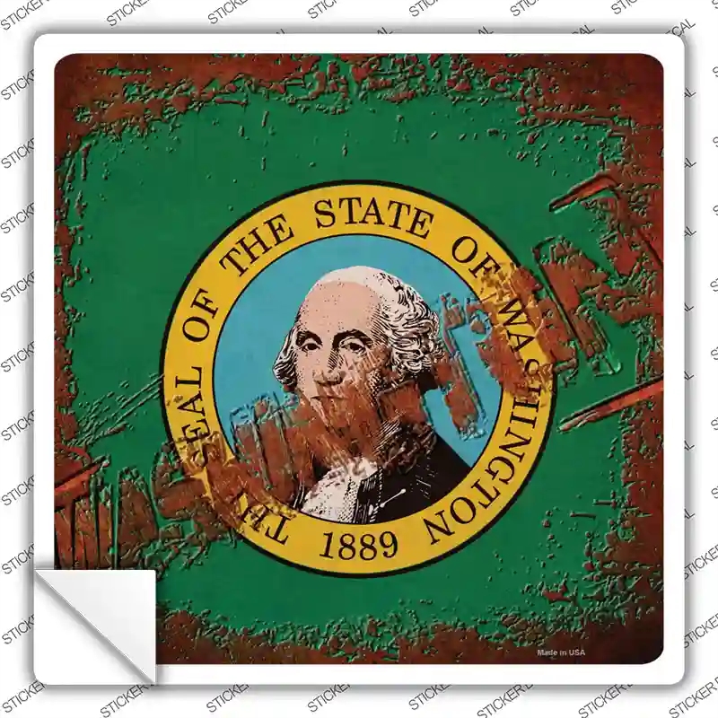 SQ-989s-S Washington Rusty Stamped Novelty Square Sticker Decal - Small