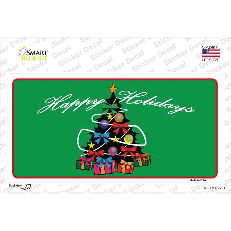 XMAS-25s-M Happy Holidays Christmas Tree Novelty Sticker Decal - Medium