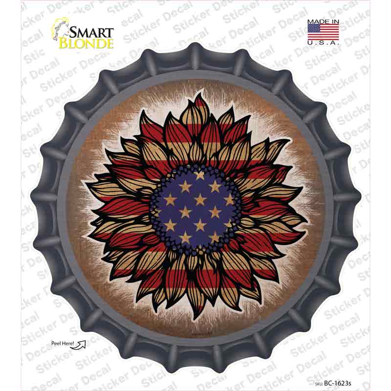 BC-1623s-M USA Flag Sunflower Novelty Bottle Cap Sticker Decal - Medium