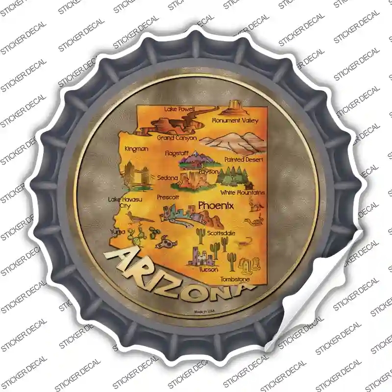 BC-485s-S Arizona State Map Novelty Bottle Cap Sticker Decal - Small