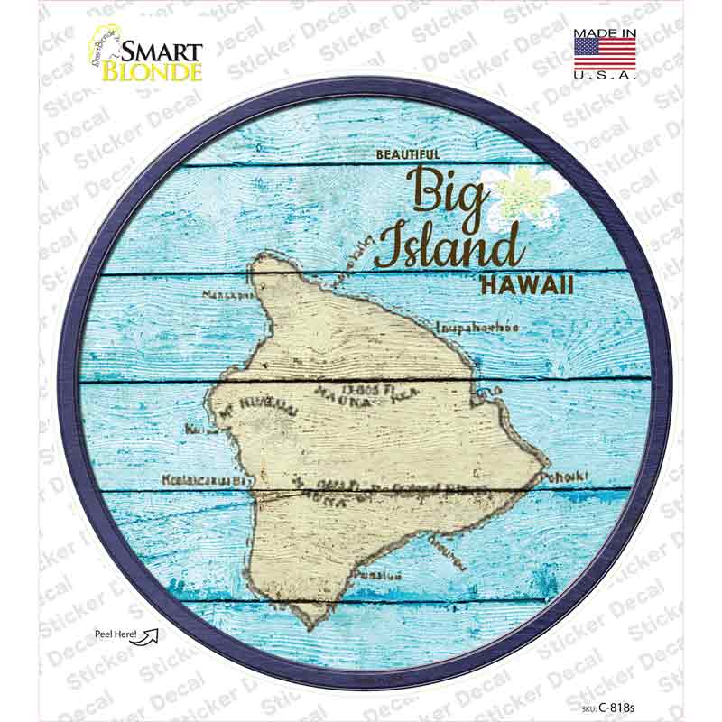 C-818s-M Big Island Hawaii Map Novelty Circle Sticker Decal - Medium
