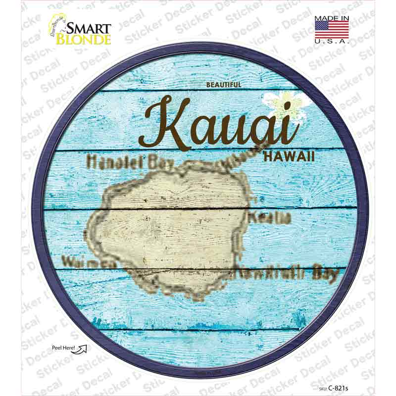 C-821s-M Kauai Hawaii Map Novelty Circle Sticker Decal - Medium