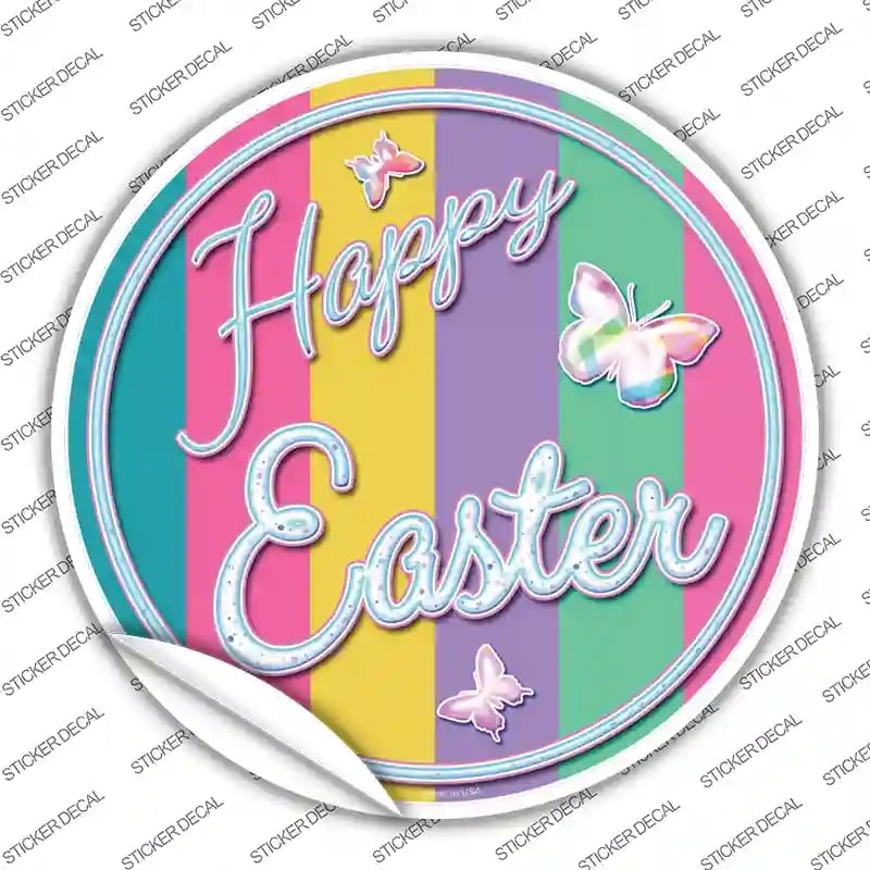 C-831s-L Happy Easter with Butterflies Novelty Circle Sticker Decal - Large