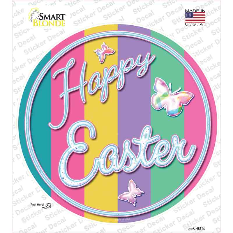 C-831s-M Happy Easter with Butterflies Novelty Circle Sticker Decal - Medium