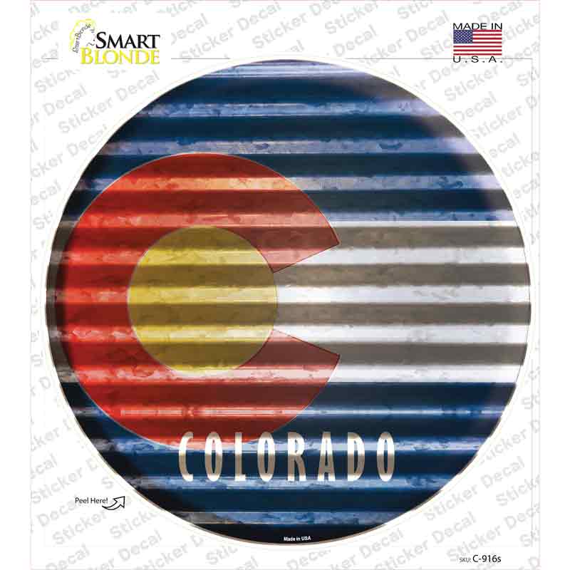C-916s-M Colorado Flag Corrugated Novelty Circle Sticker Decal - Medium