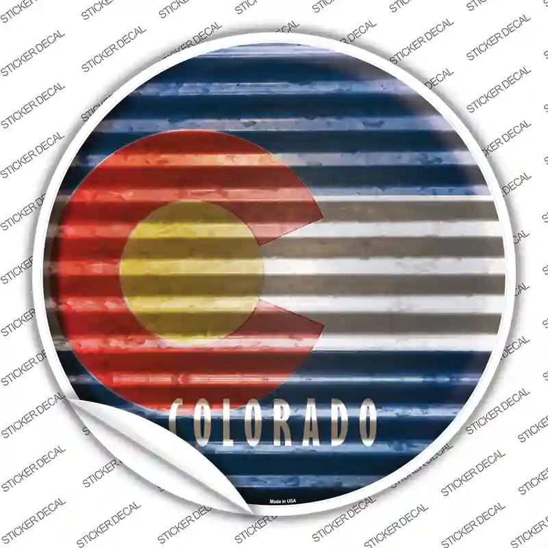 C-916s-S Colorado Flag Corrugated Novelty Circle Sticker Decal - Small