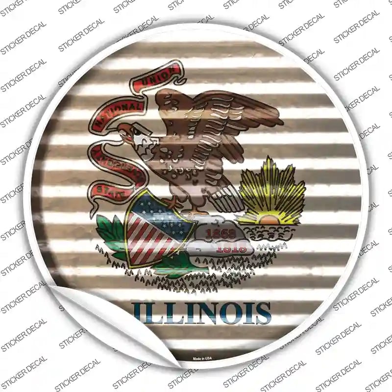 C-923s-L Illinois Flag Corrugated Novelty Circle Sticker Decal - Large
